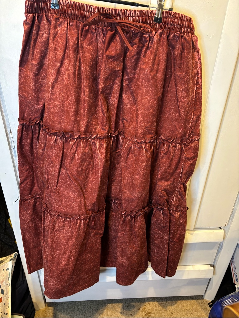 Zenana Outfitters Tiered Maxi Skirt in Rust Red